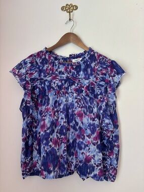 Isabel Marant Etoile Purple Ikat Layona Ruffle Blouse Sz 42 US 10 Summer Luxury